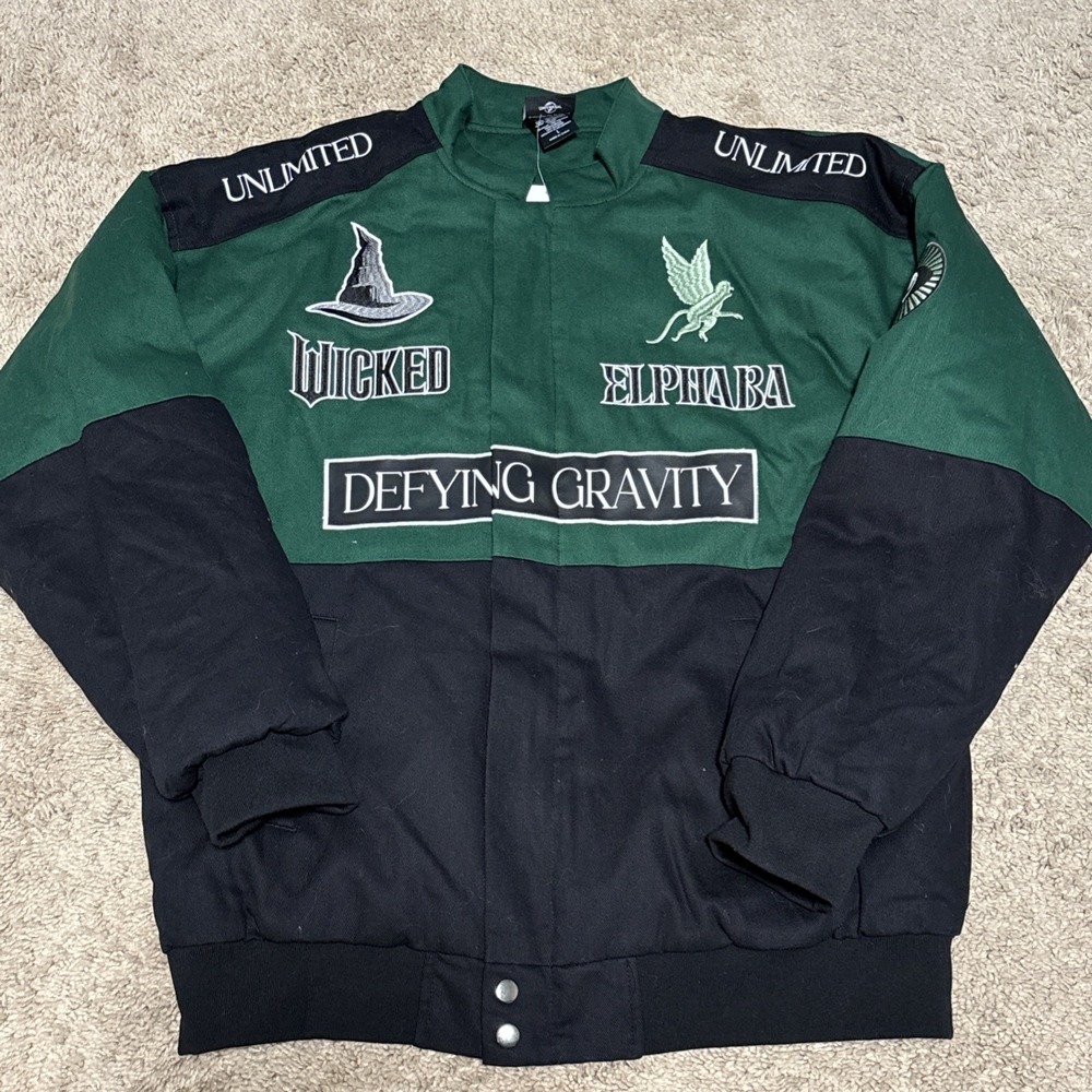 Wicked Elphaba Defying Gravity Racing Jacket L BoxLunch Exclusive Green Black
